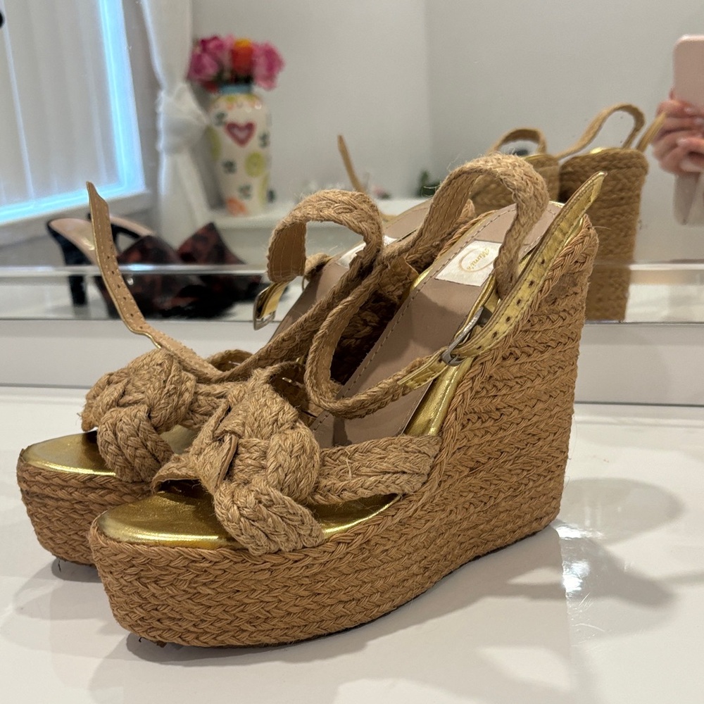Woven Rope Platform Wedge Sandals - Tan